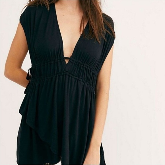 NWT NEW Free People Aries Deep Plunge V Neck Tank Top Tiered grunge vamp witchy - Picture 13 of 13